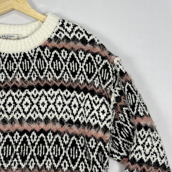 Arizona Jean Company Cozy Knit Sweater Crew Neck Size Medium Geometric Pattern - Picture 2 of 12